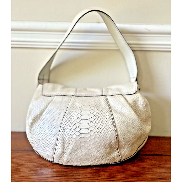 Calvin klein Basketweave Boho Bag Handbag Faux Snake Skin Ivory Beige Iridescent - Picture 2 of 9